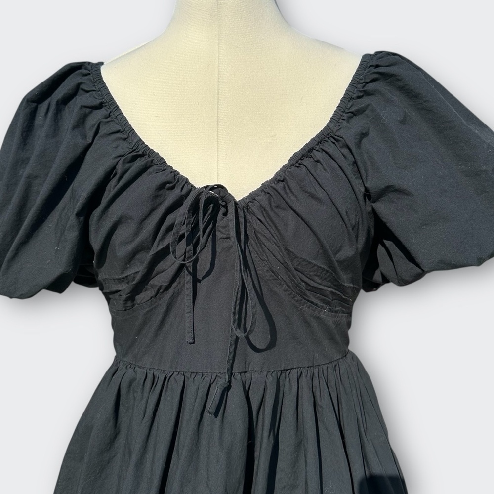 A NEW DAY Black Puff Sleeve Mini Dress Ruched Goth Whimsigoth Boho Coquette S - Picture 3 of 13